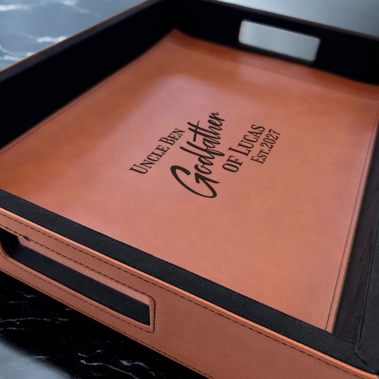 Godparent Personalized Rectangle Leather Serving Tray