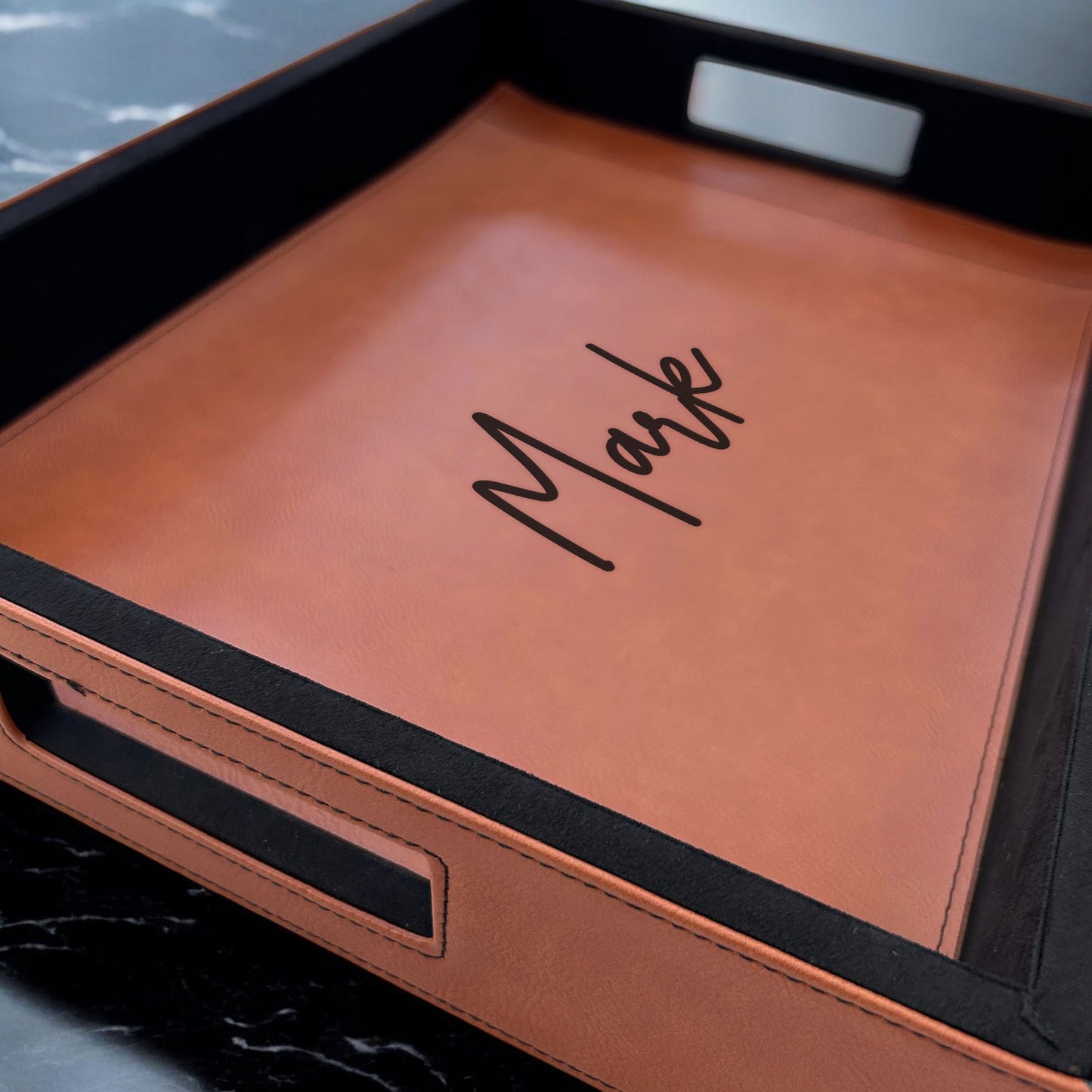 Signature Collection Personalized Rectangle Leather Serving Tray