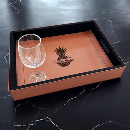 Pineapple Personalized Rectangle Leather Serving Tray