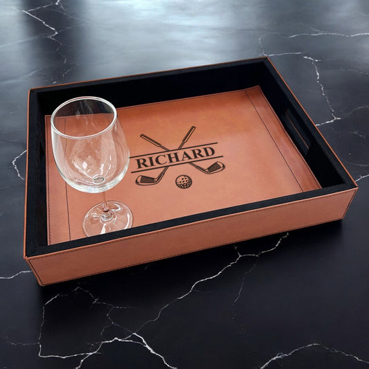 Golf Personalized Rectangle Leather Serving Tray
