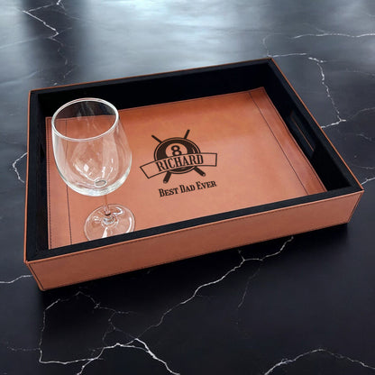Pool Billiard Eight-Ball Personalized Rectangle Leather Serving Tray