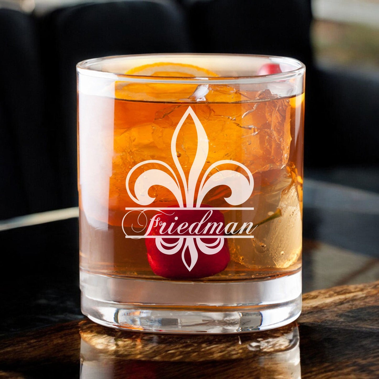 Fleur De Lis Personalized Whiskey Decanter with Whiskey Rocks Glasses Set - 3pc