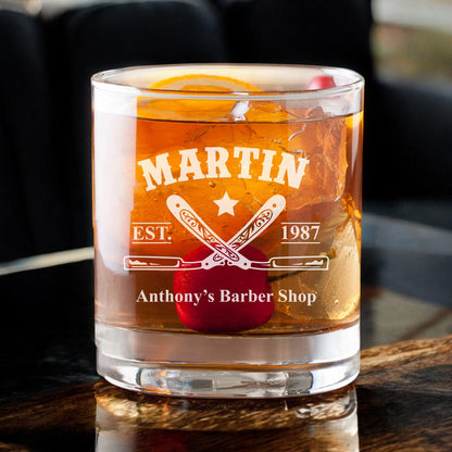Barber Personalized Whiskey Decanter with Whiskey Rocks Glasses Set - 3pc