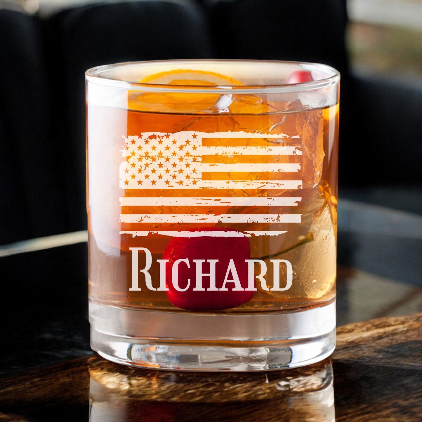 Patriotic Military Personalized Whiskey Decanter with Whiskey Rocks Glasses Set - 3pc