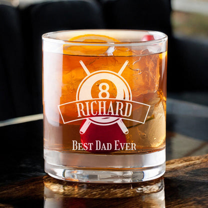 Pool Billiard Eight-Ball Personalized Whiskey Decanter with Whiskey Rocks Glasses Set - 3pc