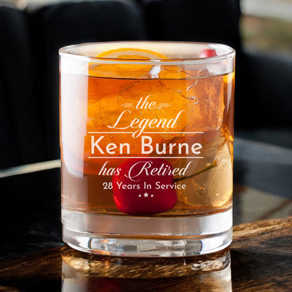 The Legend Has Retired Personalized Legacy Reserve Whiskey Decanter with Rocks Glasses - 3 pc