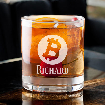 Bitcoin Personalized Whiskey Decanter with Whiskey Rocks Glasses Set - 3pc