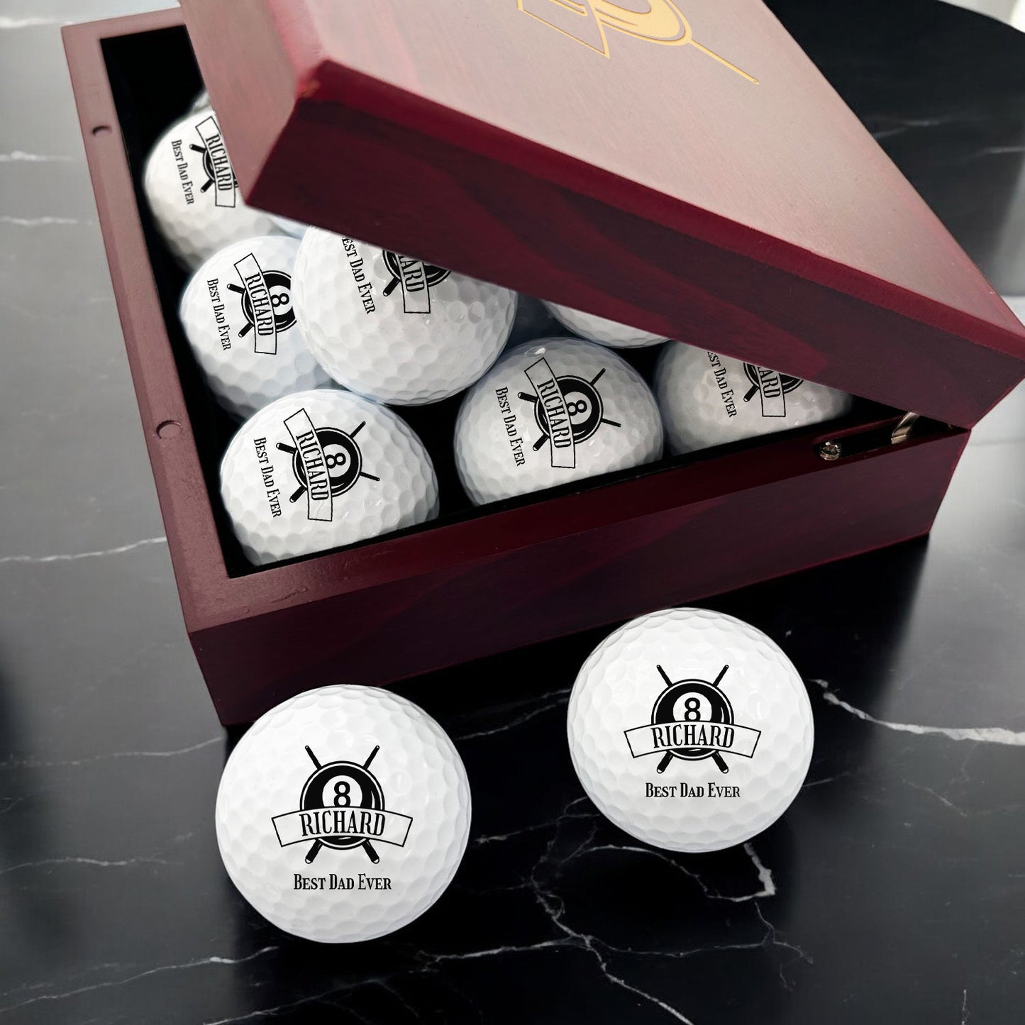 Pool Billiard Eight-Ball Personalized Golf Ball Gift Set