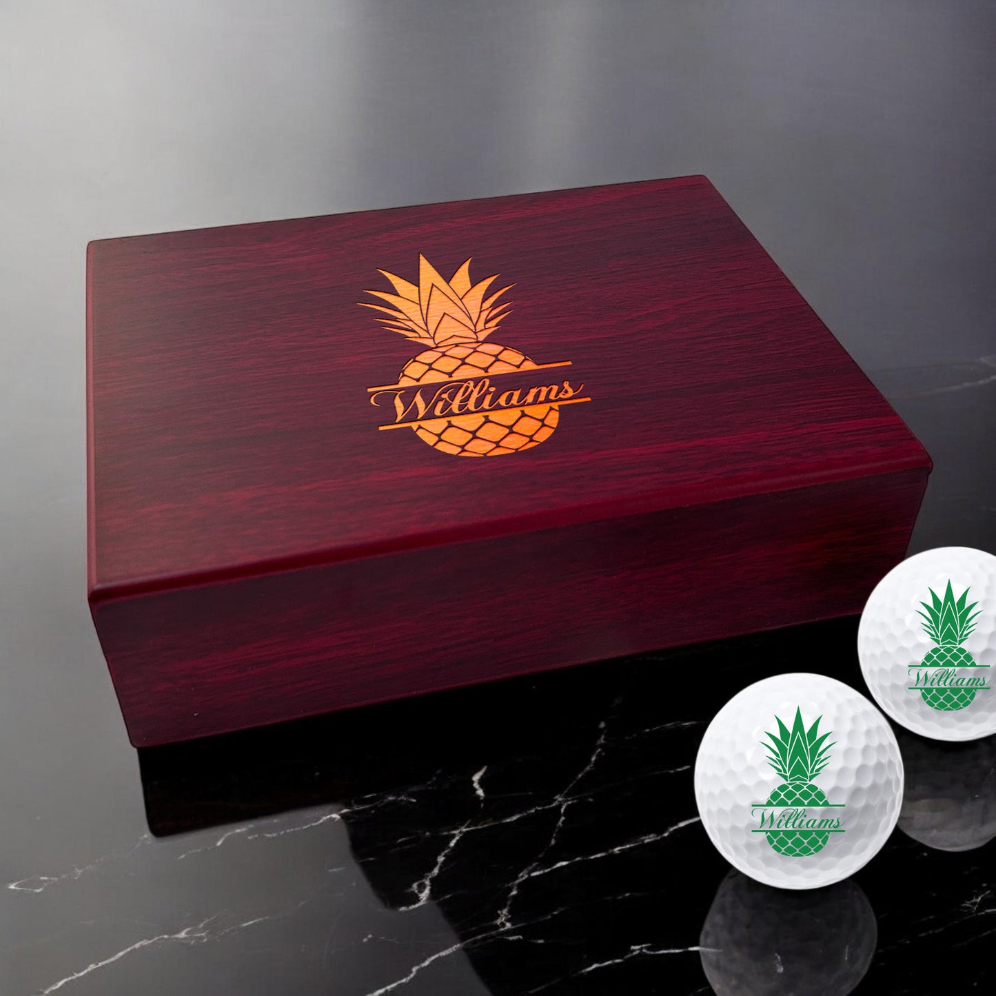 Pineapple Personalized Golf Ball Gift Set
