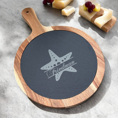 Starfish Personalized Round Slate Paddle Cheese Board