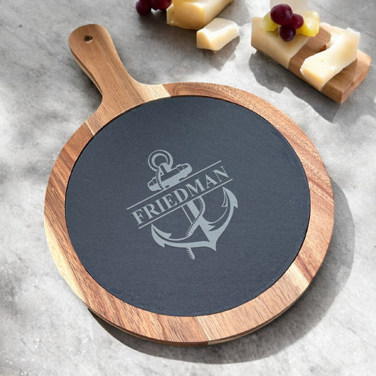 Anchor Personalized Round Slate Paddle Cheese Board