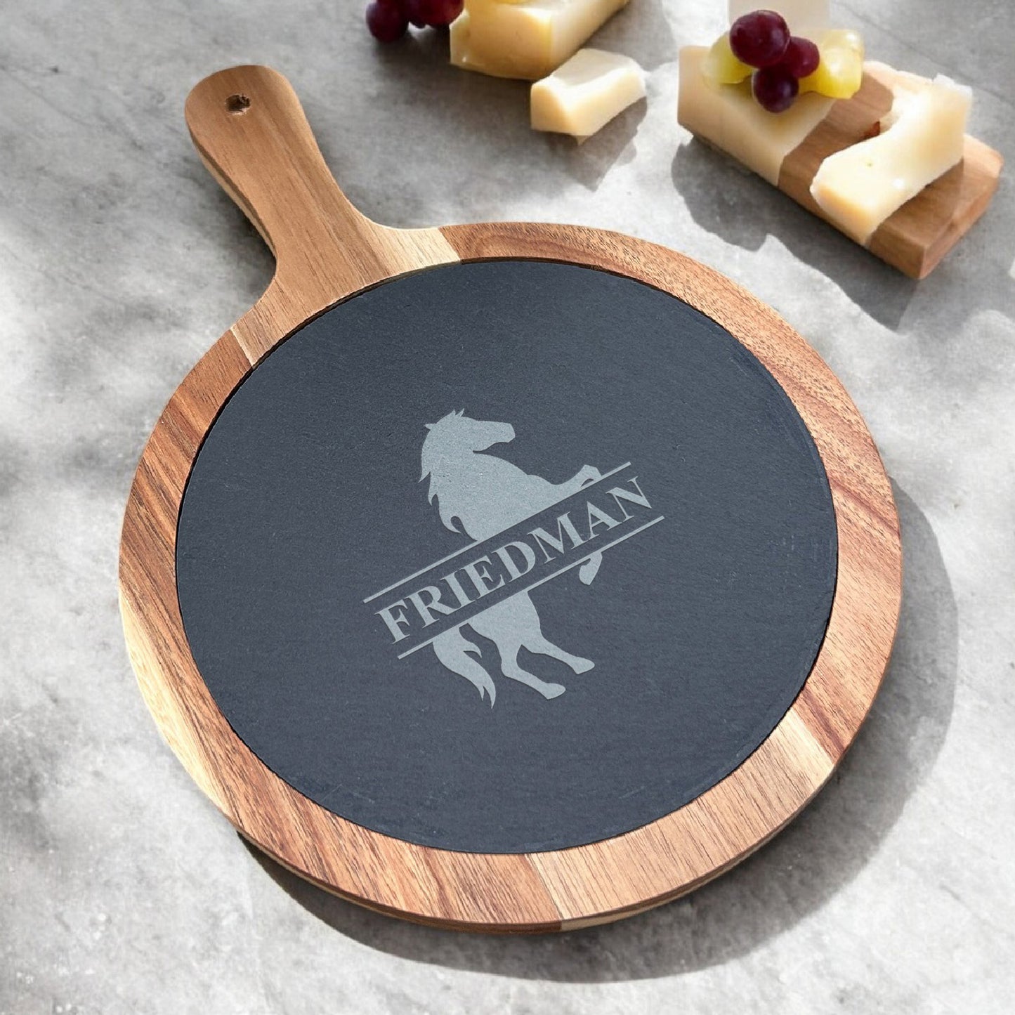 Equestrian Horse Personalized Round Slate Paddle Cheese Board