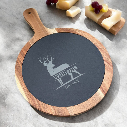 Hunting Personalized Round Slate Paddle Cheese Board