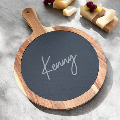 Signature Collection Personalized Round Slate Paddle Cheese Board