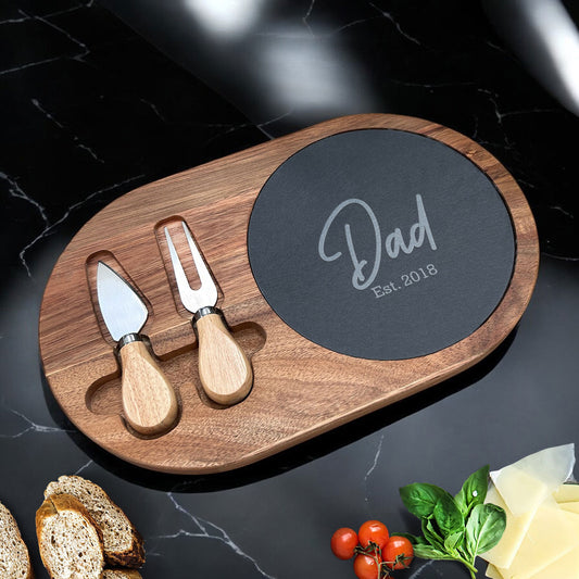 Dad Personalized Oval Slate & Wood Cheese Board