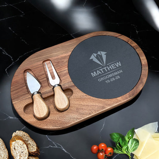 Groomsmen Personalized Oval Slate & Wood Cheese Board