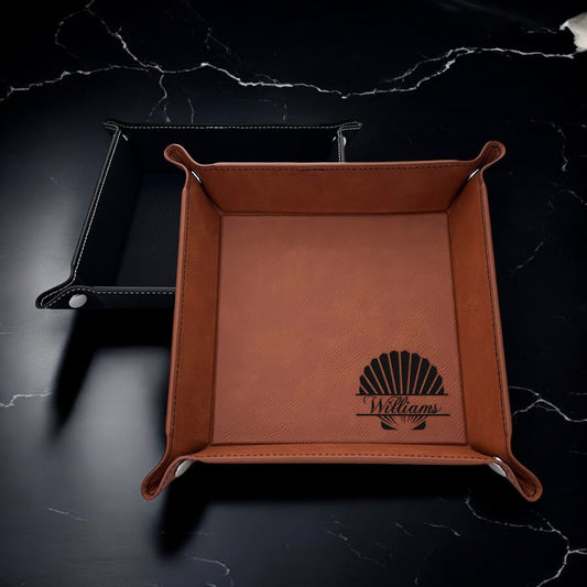 Seashell Personalized Leather Valet Tray Organizer