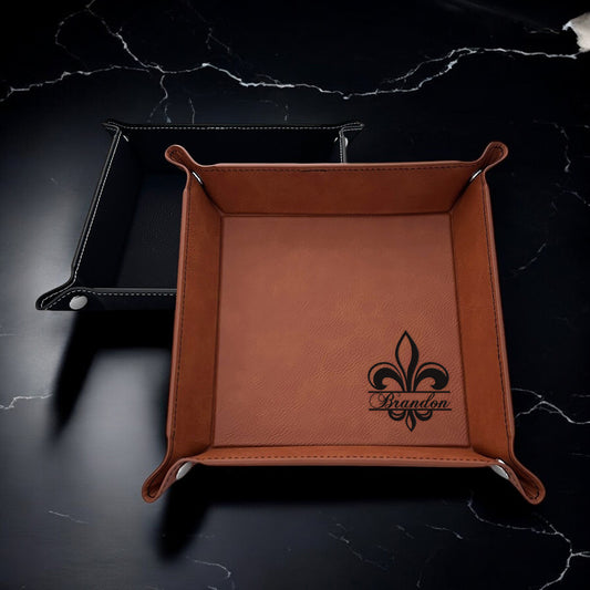 Fleur De Lis Personalized Leather Valet Tray Organizer