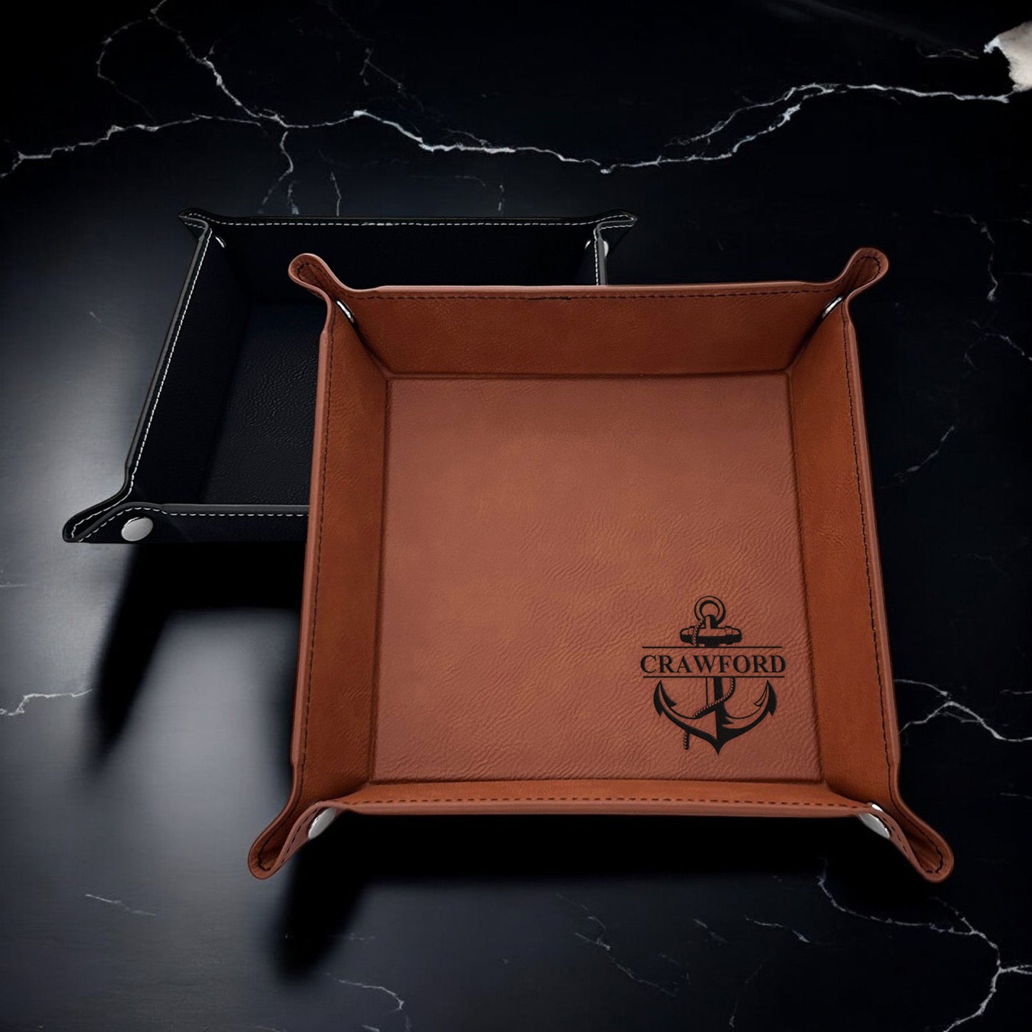 Anchor Personalized Leather Valet Tray Organizer