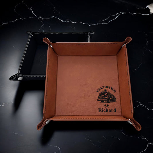 Firefighter Personalized Leather Valet Tray Organizer