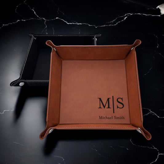 Monogram Personalized Leather Valet Tray Organizer