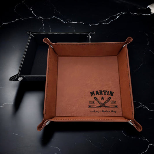 Barber Personalized Leather Valet Tray Organizer