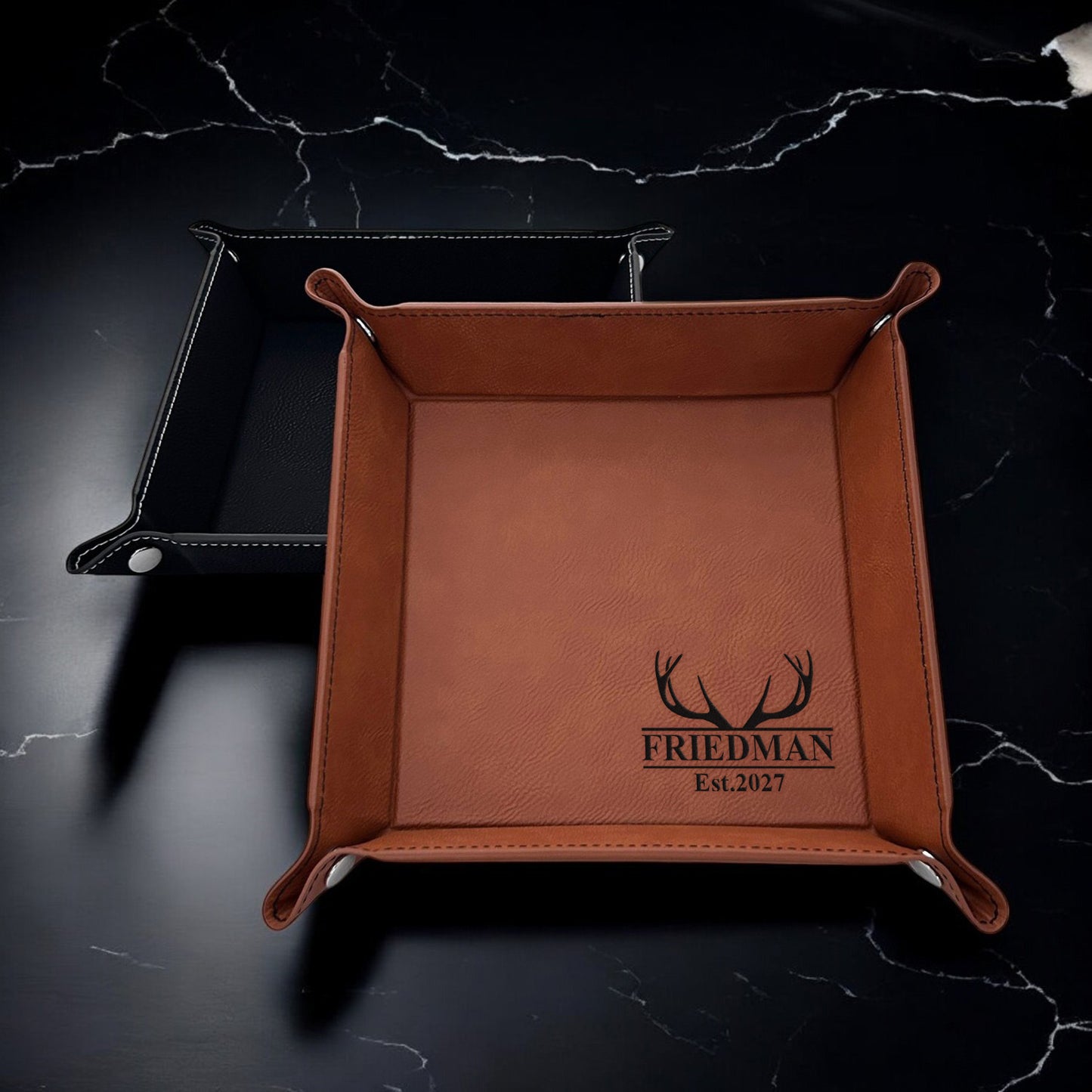 Hunting Personalized Leather Valet Tray Organizer