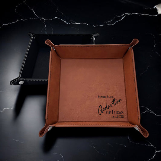 Godmother Personalized Leather Valet Tray Organizer
