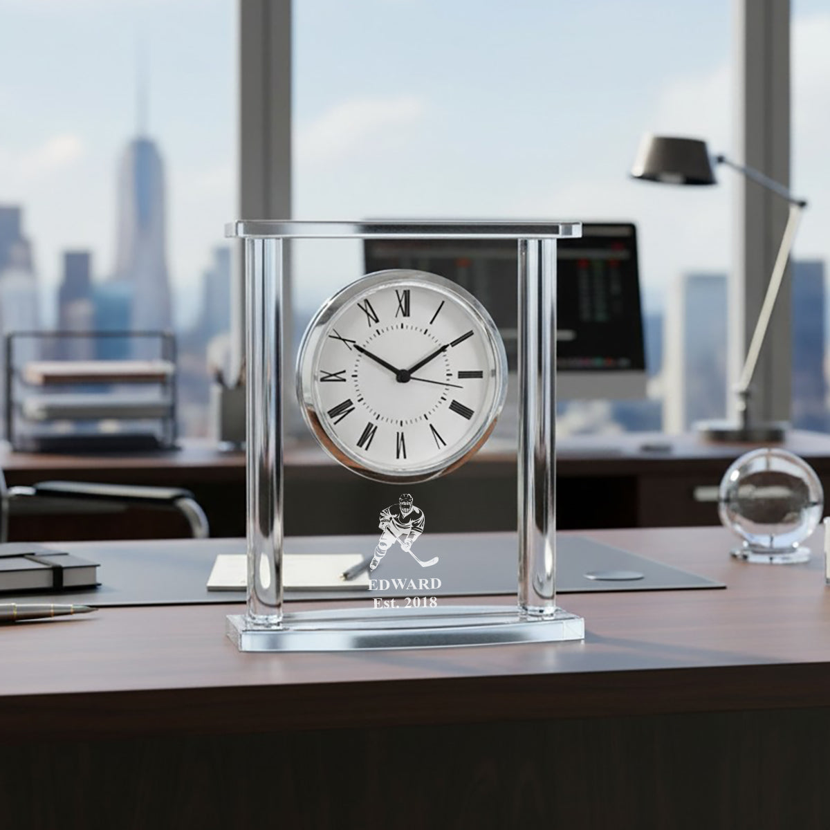 Hockey Personalized Glass Square Clock