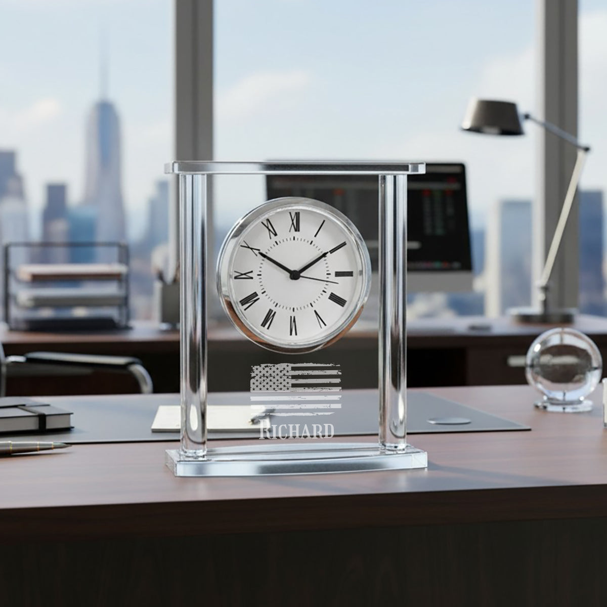 Patriotic Military Personalized Glass Square Clock