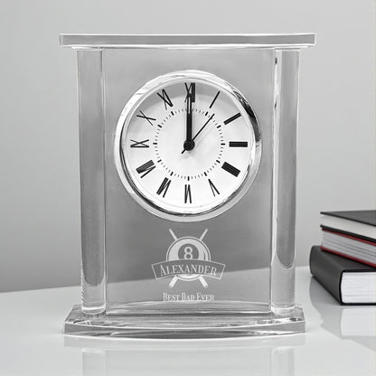 Pool Billiard Eight-Ball Personalized Square Glass Clock