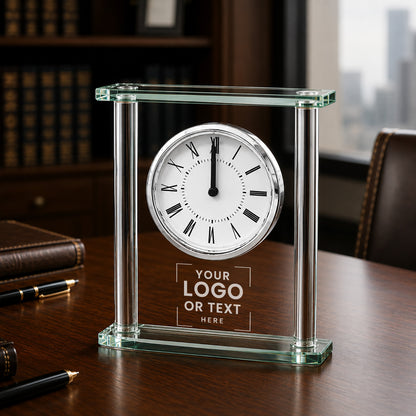 Custom Logo Personalized Engraved Square Glass Desk Clock