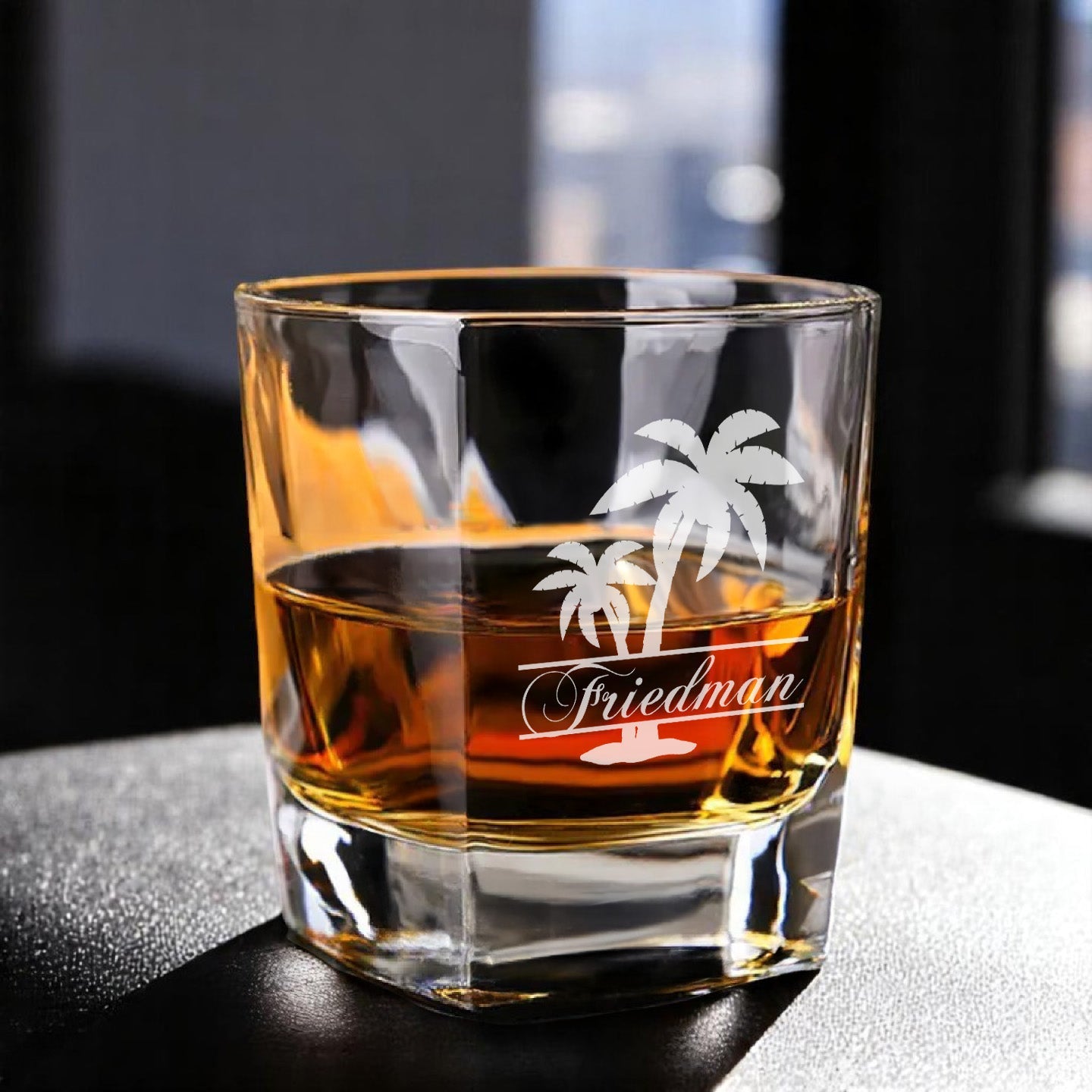 Palm Tree Personalized Square Whiskey Glass