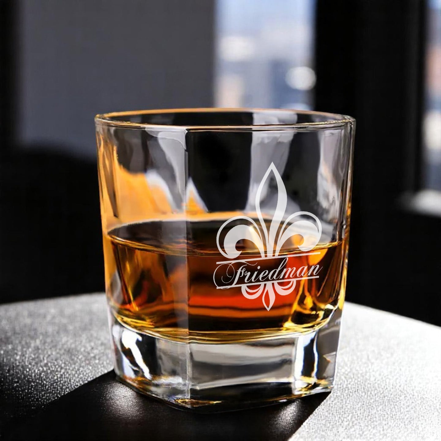 Fleur De Lis Personalized Square Whiskey Glass