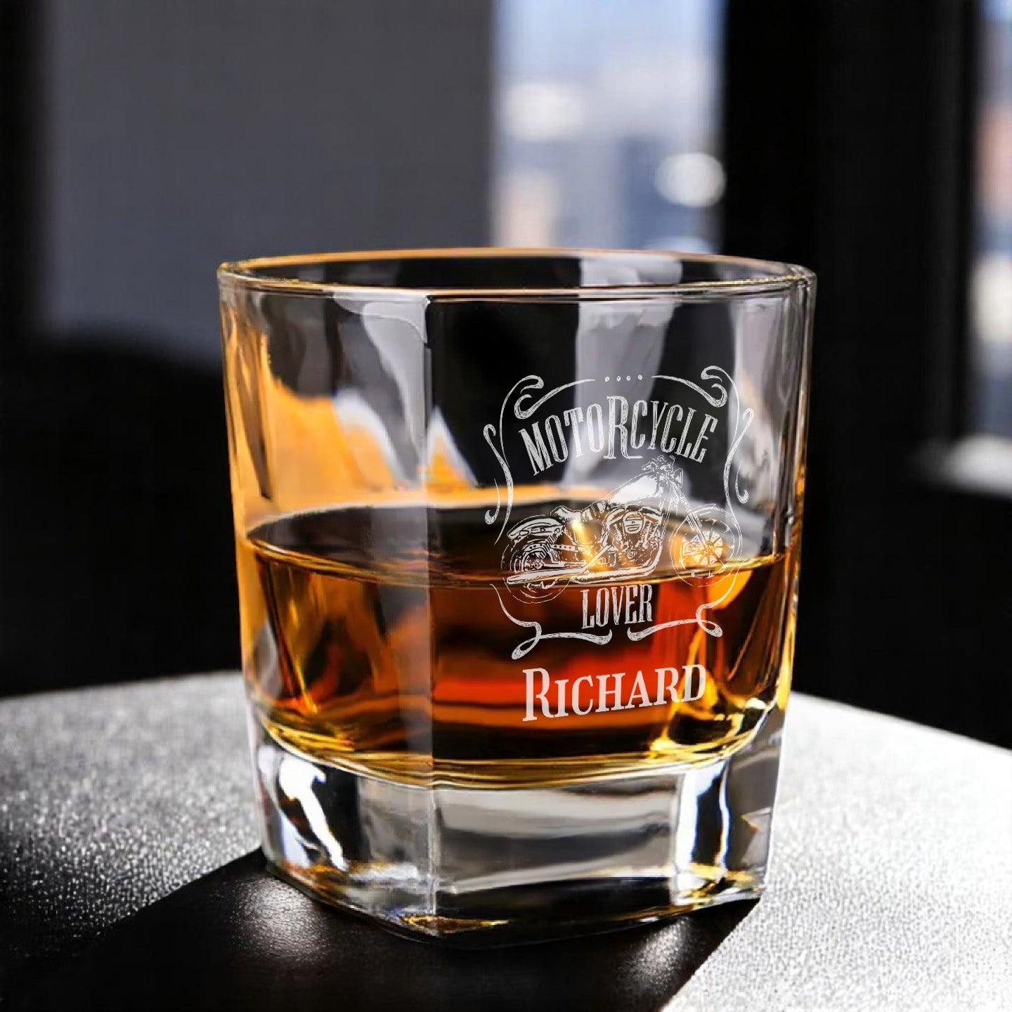 Motorcycle Rider Personalized Square Whiskey Glass