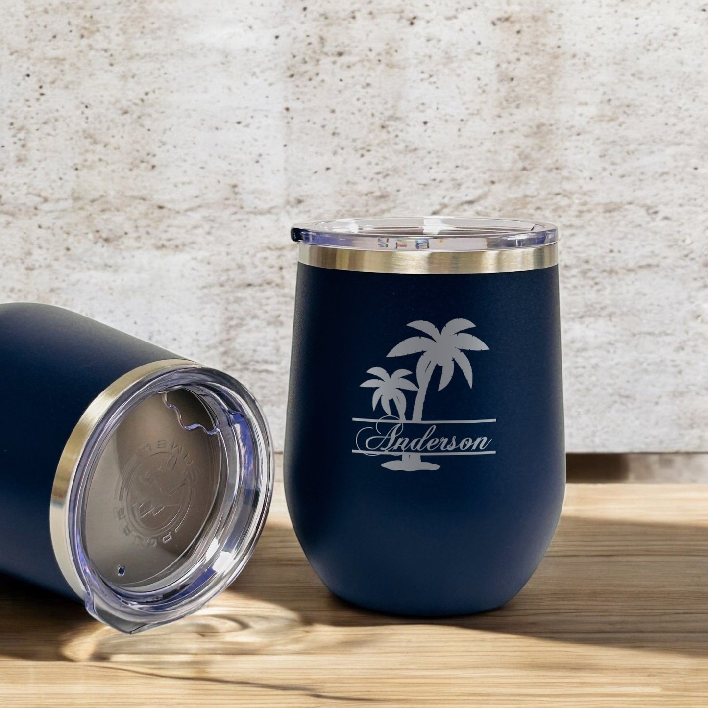 Palm Tree Personalized 12 oz Stemless Wine Cup