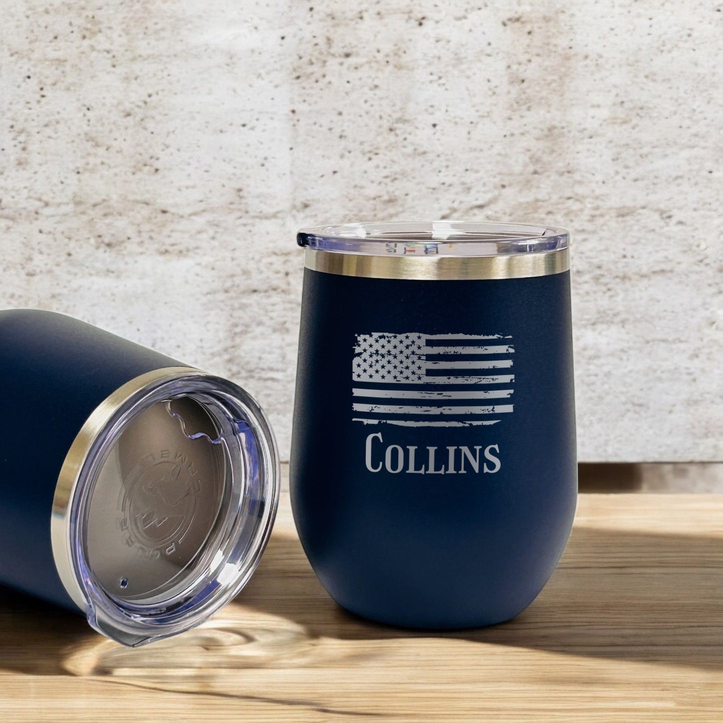 Patriotic Military Personalized 12 oz Stemless Wine Cup