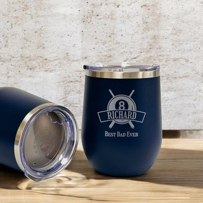 Pool Billiard Eight-Ball Personalized 12 oz Stemless Wine Cup