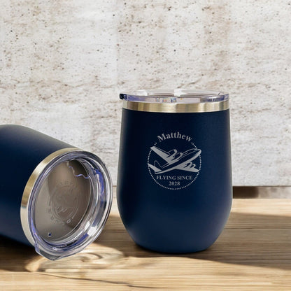 Aviator Pilot Personalized 12 oz Stemless Wine Cup