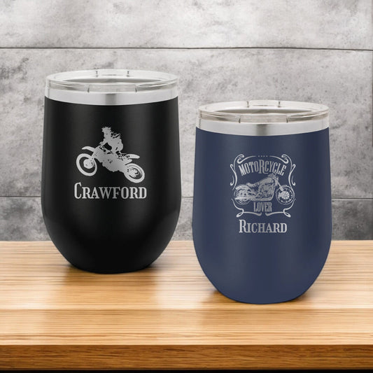 Motorcycle Rider Personalized 12 oz Stemless Wine Cup