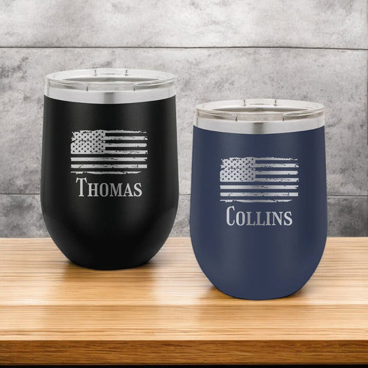 Patriotic Military Personalized 12 oz Stemless Wine Cup