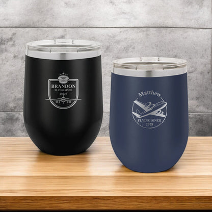 Aviator Pilot Personalized 12 oz Stemless Wine Cup