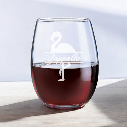 Flamingo Personalized Wine Decanter with Stemless Wine Glass Set