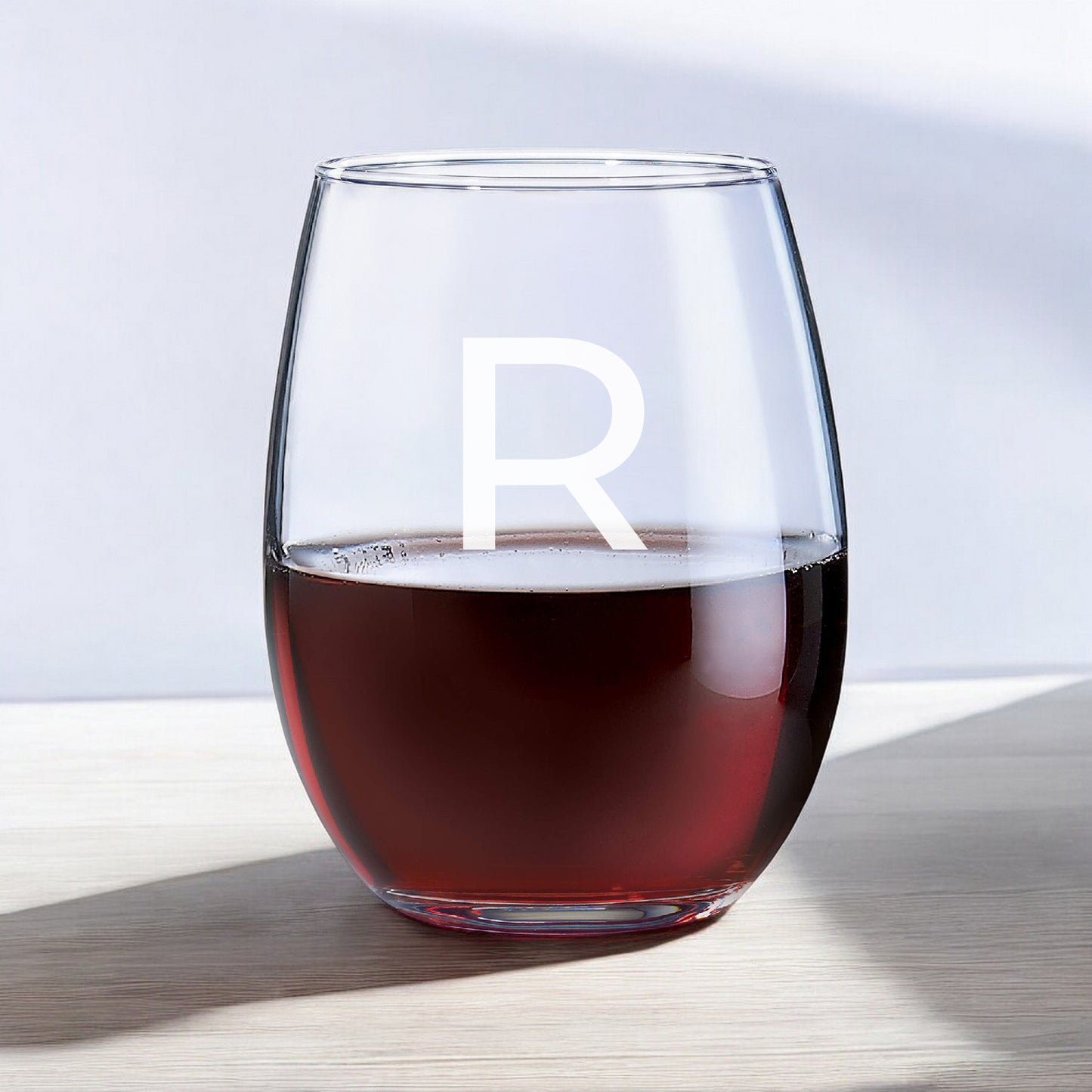 Personalized Stemless Wine Glasses with  Bamboo And Slate Wine Tasting Flight