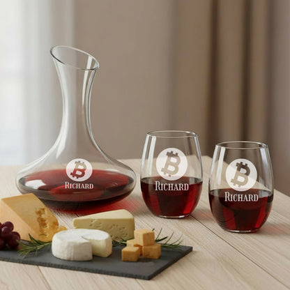 Bitcoin Crypto Personalized Wine Decanter with Wine Glass Set