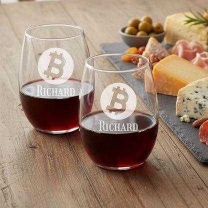 Bitcoin Crypto Personalized Wine Decanter with Wine Glass Set
