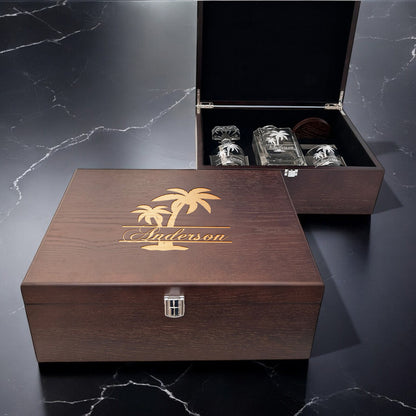 Palm Tree Personalized Classic Whiskey Decanter with Glasses Gift Set