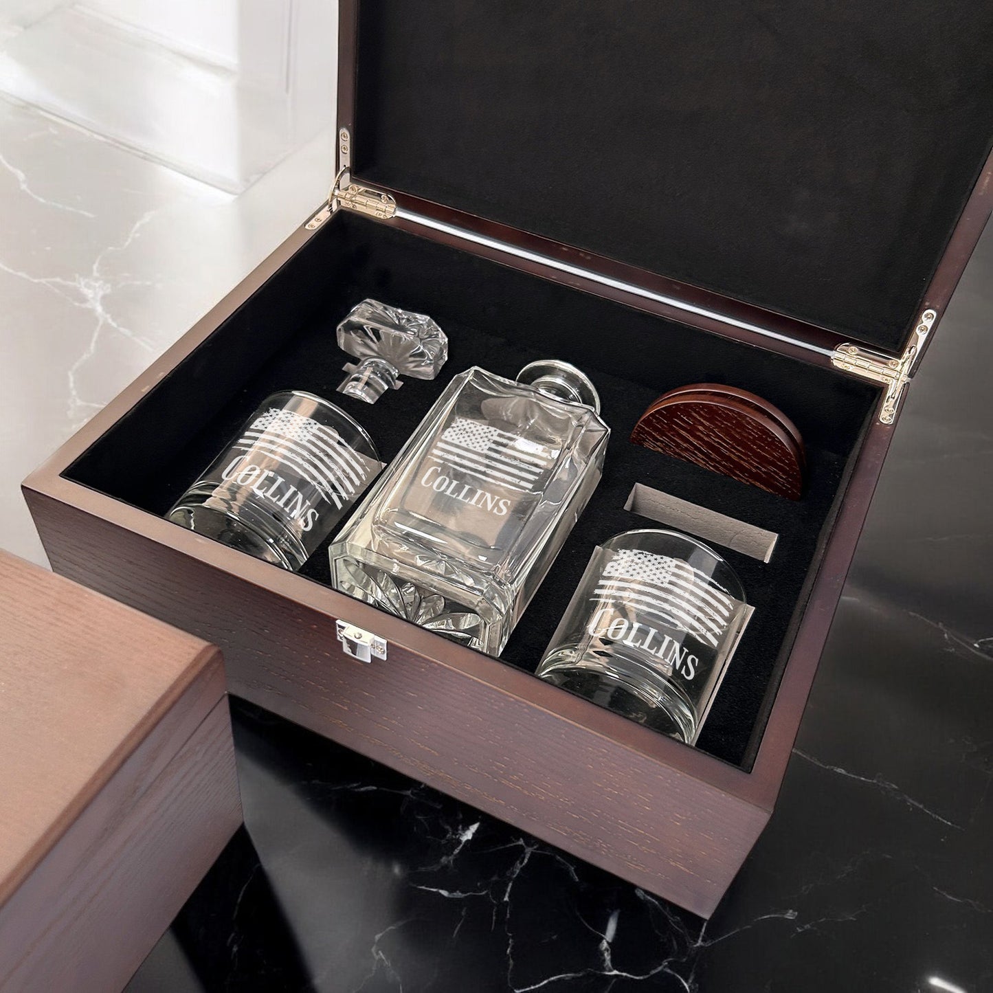 Patriotic Military Personalized Classic Whiskey Decanter with Glasses Gift Set