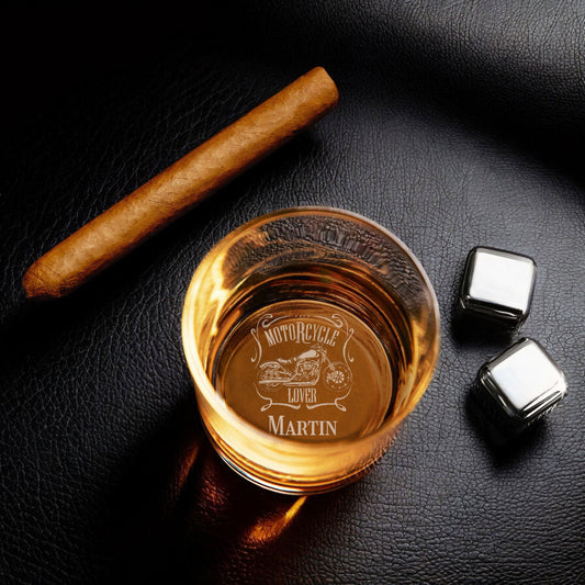 Motorcycle Rider Personalized Rocks Whiskey Glass