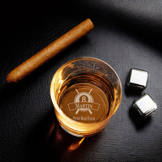 Pool Billiard Eight-Ball Personalized Rocks Whiskey Glass